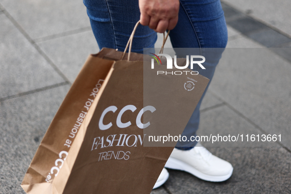 CCC logo is seen on a shopping bag in Krakow, Poland on September 26, 2024. 