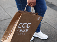 CCC logo is seen on a shopping bag in Krakow, Poland on September 26, 2024. (