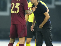 Ivan Juric head coach of Roma and Gianluca Mancini centre-back of Roma and Italy talks during the UEFA Europa League 2024/25 League Phase MD...