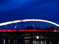 A view of the Father Bernatek Footbridge in Krakow, Poland on September 26, 2024. (