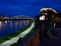 A view of the Vistula river and Stare Podgorze district in Krakow, Poland on September 26, 2024. (