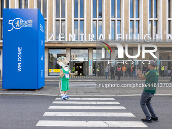 Competitors gather at the historic Tempelhof Airport in Berlin, Germany, on September 27, 2024, in preparation for the 50th edition of the B...