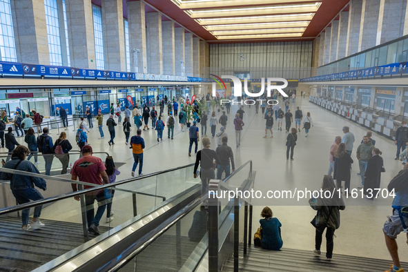 Competitors gather at the historic Tempelhof Airport in Berlin, Germany, on September 27, 2024, in preparation for the 50th edition of the B...