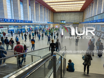 Competitors gather at the historic Tempelhof Airport in Berlin, Germany, on September 27, 2024, in preparation for the 50th edition of the B...