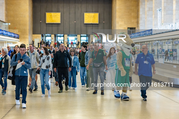 Competitors gather at the historic Tempelhof Airport in Berlin, Germany, on September 27, 2024, in preparation for the 50th edition of the B...