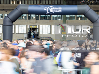 Competitors gather at the historic Tempelhof Airport in Berlin, Germany, on September 27, 2024, in preparation for the 50th edition of the B...