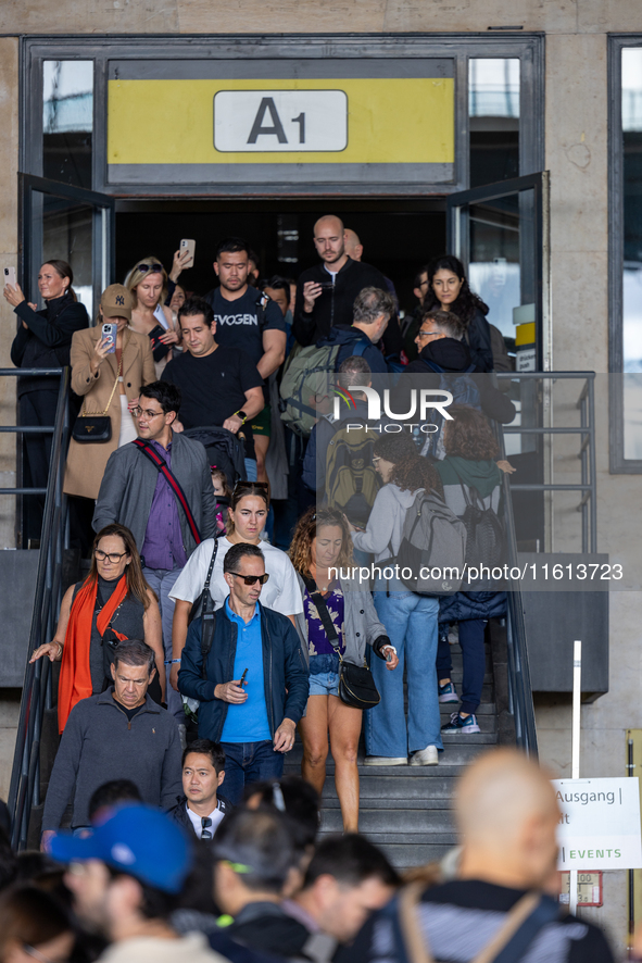 Competitors gather at the historic Tempelhof Airport in Berlin, Germany, on September 27, 2024, in preparation for the 50th edition of the B...