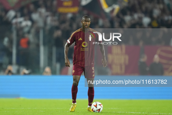 Evan Ndicka centre-back of Roma and Cote d'Ivoire during the UEFA Europa League 2024/25 League Phase MD1 match between AS Roma and Athletic...