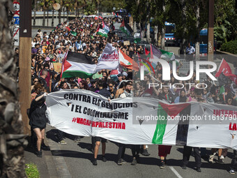 A general strike takes place in Barcelona, Spain, in solidarity with Palestine, on September 27, 2024. (