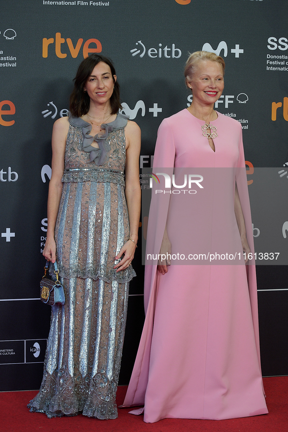 Pamela Anderson and Gia Coppola attend the red carpet for The Last Show Girl during the 72nd San Sebastian International Film Festival in Sa...