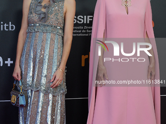 Pamela Anderson and Gia Coppola attend the red carpet for The Last Show Girl during the 72nd San Sebastian International Film Festival in Sa...