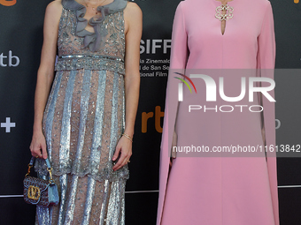 Pamela Anderson and Gia Coppola attend the red carpet for The Last Show Girl during the 72nd San Sebastian International Film Festival in Sa...