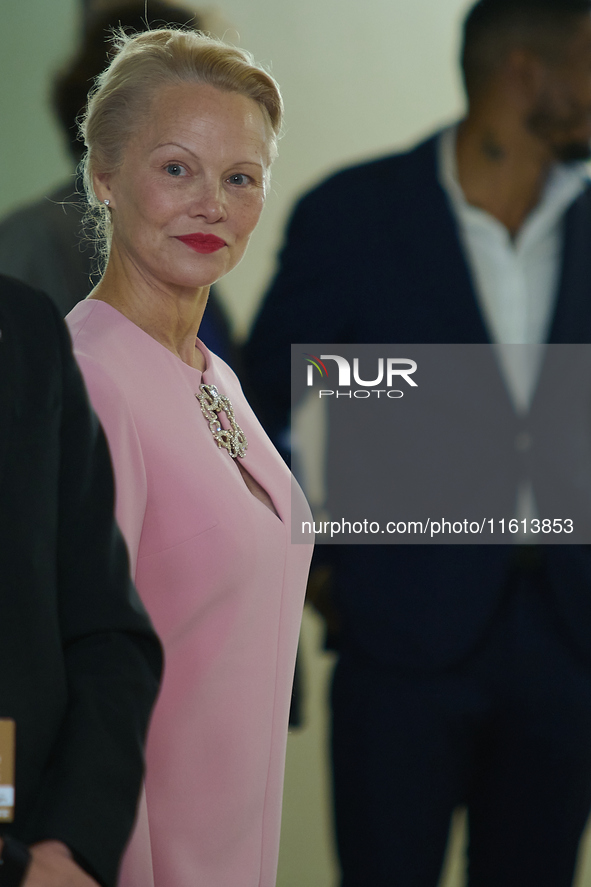 Pamela Anderson attends the red carpet for The Last Show Girl during the 72nd San Sebastian International Film Festival in San Sebastian, Sp...