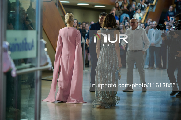 Pamela Anderson and Gia Coppola attend the red carpet for The Last Show Girl during the 72nd San Sebastian International Film Festival in Sa...