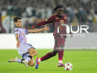 Manu Kone central midfield of Roma and France and Benat Prados central midfield of Athletic Club and Spain compete for the ball during the U...