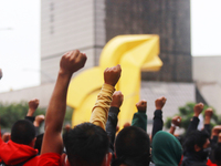 Rural students participate in a protest in support of the parents of the rural student victims to demand justice during the 10th anniversary...