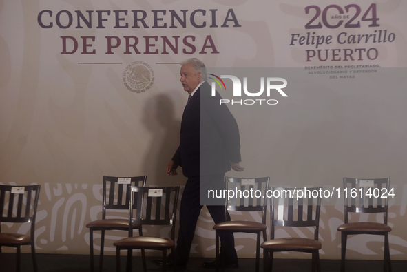 Andres Manuel Lopez Obrador, President of Mexico, during his penultimate press conference in Mexico City, Mexico, on September 27, 2024, at...