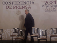 Andres Manuel Lopez Obrador, President of Mexico, during his penultimate press conference in Mexico City, Mexico, on September 27, 2024, at...