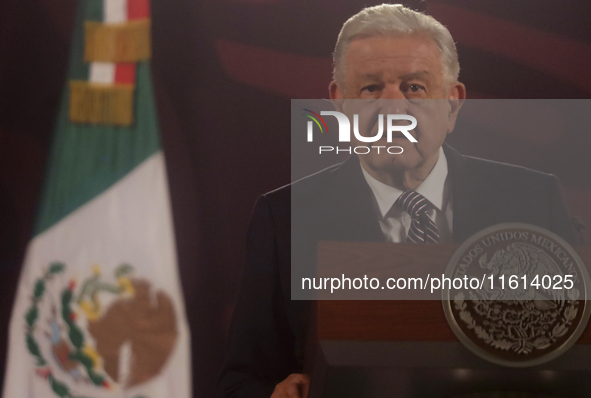 Andres Manuel Lopez Obrador, President of Mexico, during his penultimate press conference in Mexico City, Mexico, on September 27, 2024, at...