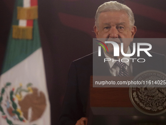 Andres Manuel Lopez Obrador, President of Mexico, during his penultimate press conference in Mexico City, Mexico, on September 27, 2024, at...