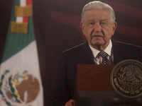 Andres Manuel Lopez Obrador, President of Mexico, during his penultimate press conference in Mexico City, Mexico, on September 27, 2024, at...