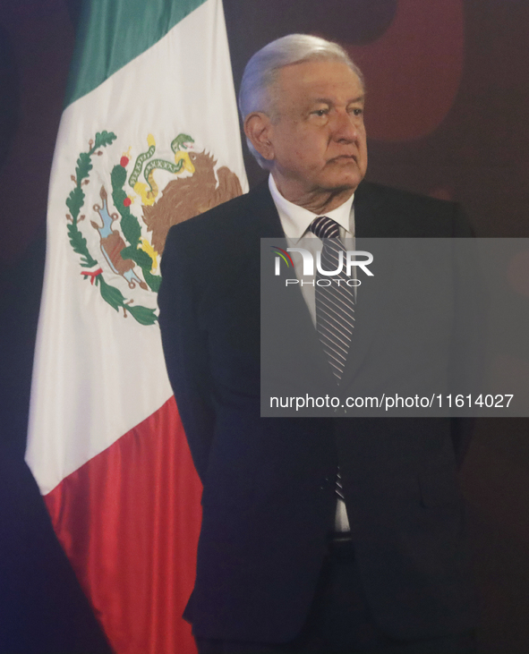 Andres Manuel Lopez Obrador, President of Mexico, during his penultimate press conference in Mexico City, Mexico, on September 27, 2024, at...