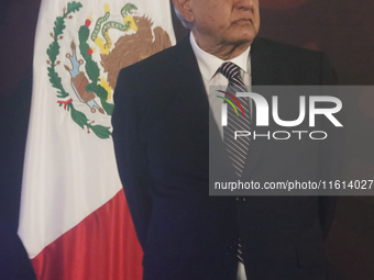 Andres Manuel Lopez Obrador, President of Mexico, during his penultimate press conference in Mexico City, Mexico, on September 27, 2024, at...