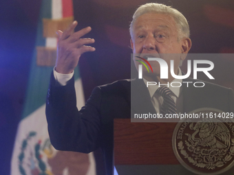 Andres Manuel Lopez Obrador, President of Mexico, during his penultimate press conference in Mexico City, Mexico, on September 27, 2024, at...