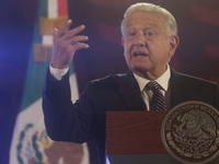 Andres Manuel Lopez Obrador, President of Mexico, during his penultimate press conference in Mexico City, Mexico, on September 27, 2024, at...