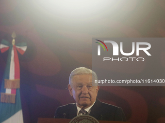 Andres Manuel Lopez Obrador, President of Mexico, during his penultimate press conference in Mexico City, Mexico, on September 27, 2024, at...