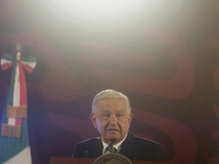 Andres Manuel Lopez Obrador, President of Mexico, during his penultimate press conference in Mexico City, Mexico, on September 27, 2024, at...