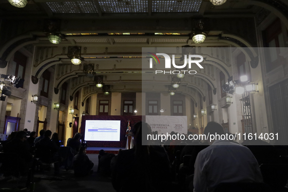 Andres Manuel Lopez Obrador, President of Mexico, during his penultimate press conference in Mexico City, Mexico, on September 27, 2024, at...