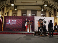 Andres Manuel Lopez Obrador, President of Mexico, during his penultimate press conference in Mexico City, Mexico, on September 27, 2024, at...