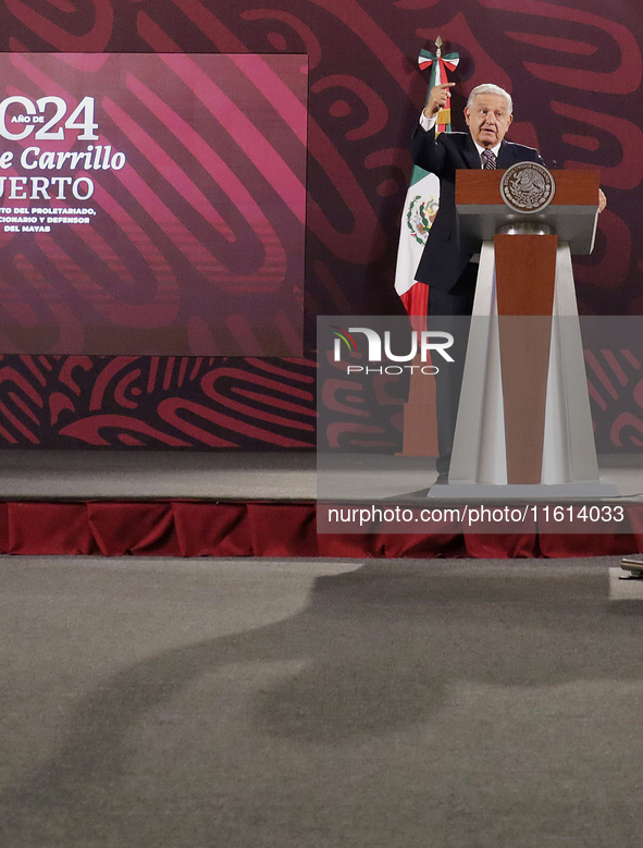 Andres Manuel Lopez Obrador, President of Mexico, during his penultimate press conference in Mexico City, Mexico, on September 27, 2024, at...