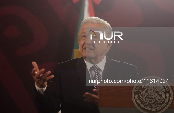 Andres Manuel Lopez Obrador, President of Mexico, during his penultimate press conference in Mexico City, Mexico, on September 27, 2024, at...