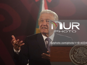 Andres Manuel Lopez Obrador, President of Mexico, during his penultimate press conference in Mexico City, Mexico, on September 27, 2024, at...