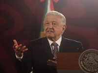 Andres Manuel Lopez Obrador, President of Mexico, during his penultimate press conference in Mexico City, Mexico, on September 27, 2024, at...