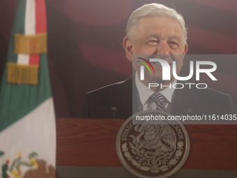 Andres Manuel Lopez Obrador, President of Mexico, during his penultimate press conference in Mexico City, Mexico, on September 27, 2024, at...