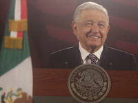 Andres Manuel Lopez Obrador, President of Mexico, during his penultimate press conference in Mexico City, Mexico, on September 27, 2024, at...