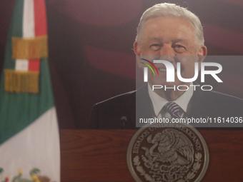 Andres Manuel Lopez Obrador, President of Mexico, during his penultimate press conference in Mexico City, Mexico, on September 27, 2024, at...