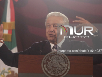 Andres Manuel Lopez Obrador, President of Mexico, during his penultimate press conference in Mexico City, Mexico, on September 27, 2024, at...