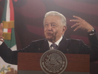 Andres Manuel Lopez Obrador, President of Mexico, during his penultimate press conference in Mexico City, Mexico, on September 27, 2024, at...