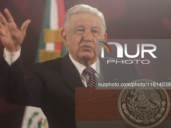 Andres Manuel Lopez Obrador, President of Mexico, during his penultimate press conference in Mexico City, Mexico, on September 27, 2024, at...