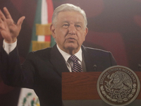 Andres Manuel Lopez Obrador, President of Mexico, during his penultimate press conference in Mexico City, Mexico, on September 27, 2024, at...