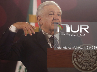 Andres Manuel Lopez Obrador, President of Mexico, during his penultimate press conference in Mexico City, Mexico, on September 27, 2024, at...