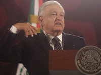 Andres Manuel Lopez Obrador, President of Mexico, during his penultimate press conference in Mexico City, Mexico, on September 27, 2024, at...