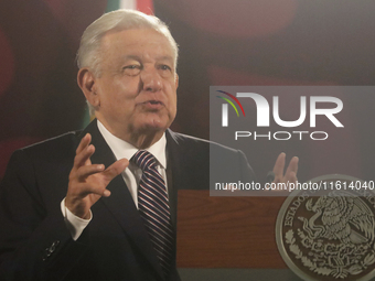 Andres Manuel Lopez Obrador, President of Mexico, during his penultimate press conference in Mexico City, Mexico, on September 27, 2024, at...