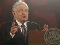 Andres Manuel Lopez Obrador, President of Mexico, during his penultimate press conference in Mexico City, Mexico, on September 27, 2024, at...