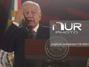 Andres Manuel Lopez Obrador, President of Mexico, during his penultimate press conference in Mexico City, Mexico, on September 27, 2024, at...