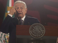 Andres Manuel Lopez Obrador, President of Mexico, during his penultimate press conference in Mexico City, Mexico, on September 27, 2024, at...